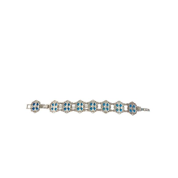 JBK Signed Faux Turquoise Link Bracelet Jacqueline Kennedy 1980s 7-8.2" Adjustab - Picture 14 of 16